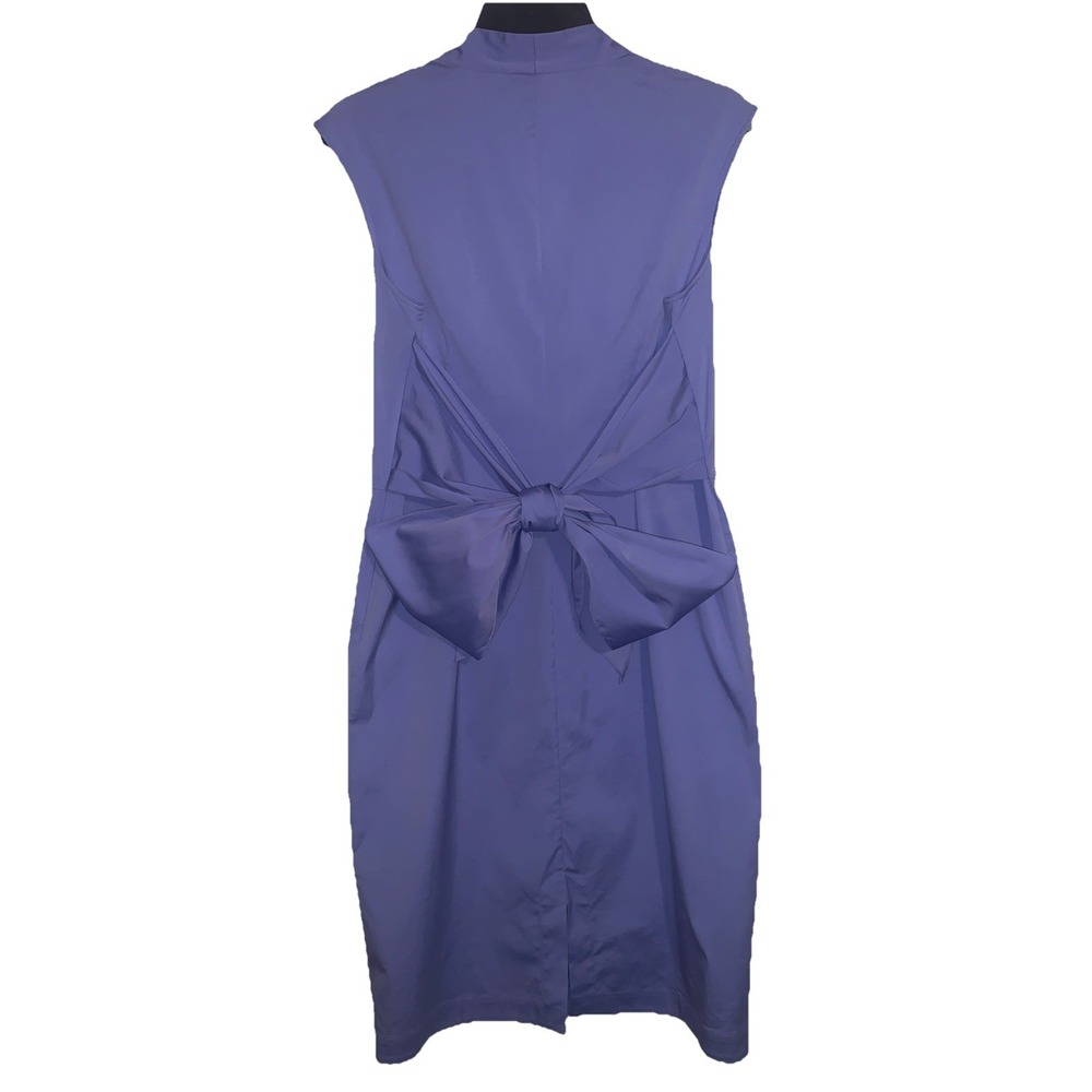 Lafayette 148 New York Sheath Dress 12 Blue Sleeveless V-Neck Knee Length Preppy